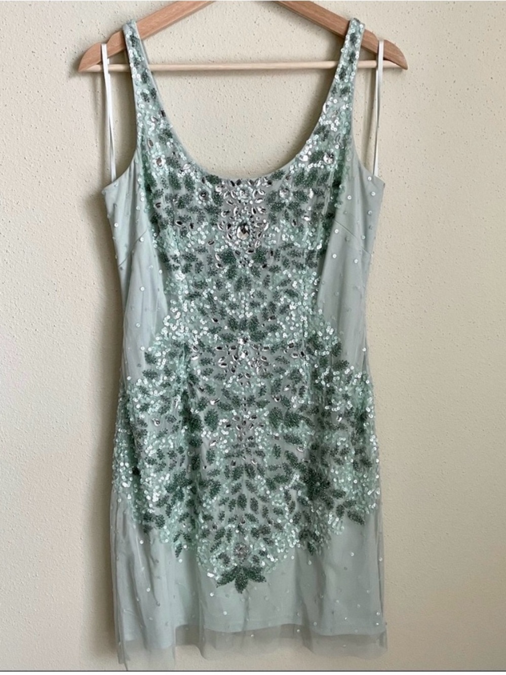 Adrianna Papell Mint Sequin Embellished Mini Dress